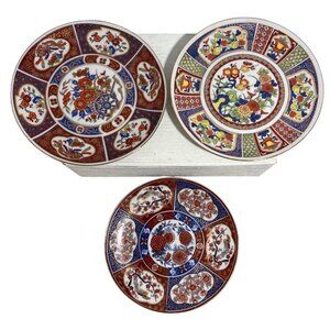 Japanese Imari Plates With Floral & Bird Designs 6.25" Set Of 3 Vintage
